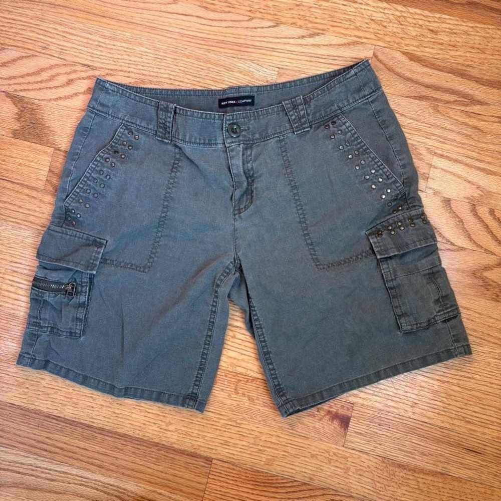 Olive Green Studded Cargo Shorts